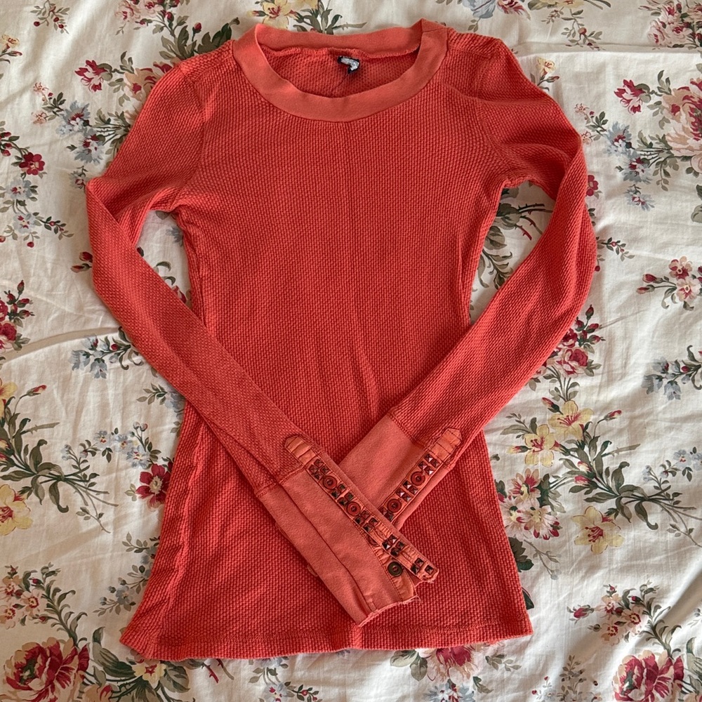 Women's orange thermal Free People Long Sleeve Top Y2K VTG XS